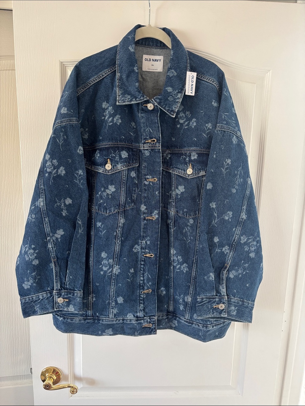 NWT Old Navy Dark Blue Floral Oversized Trucker Denim Jacket - Women's SZ XXL